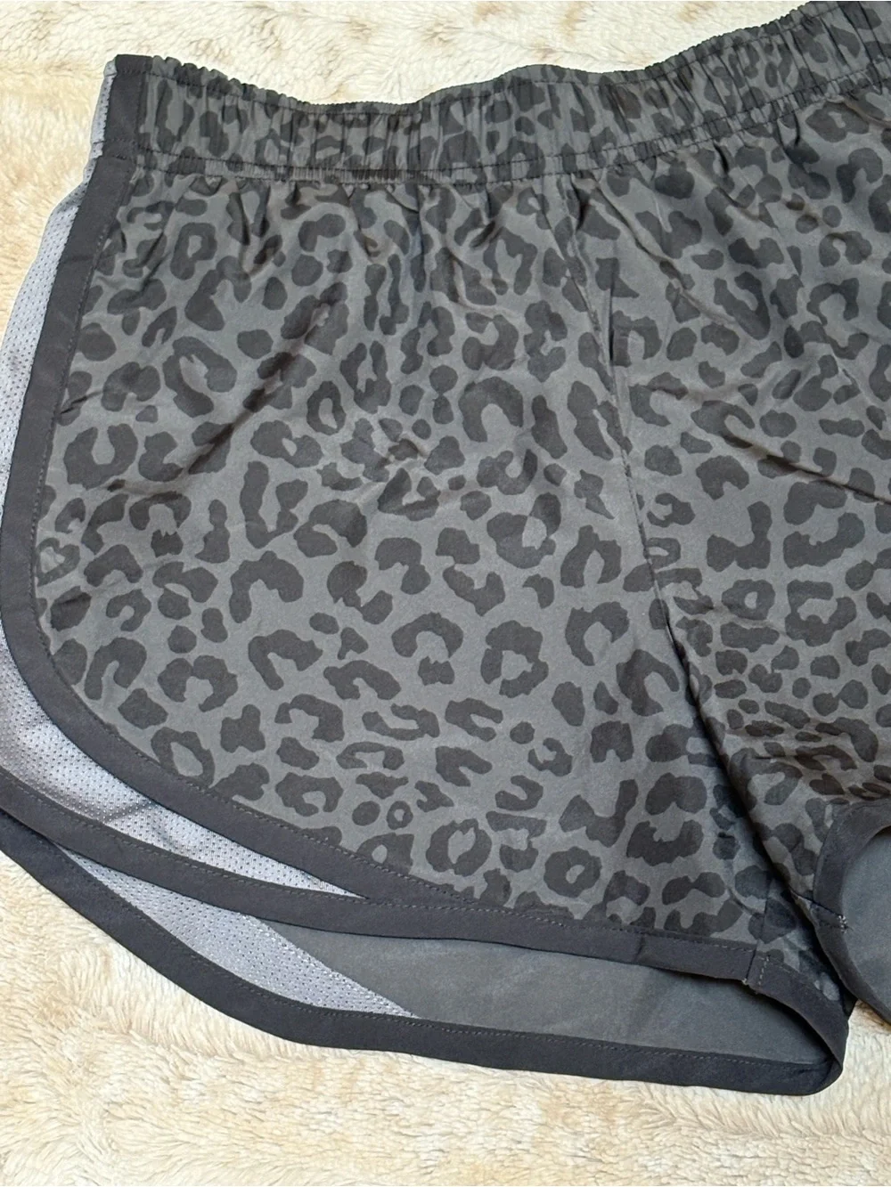 Nike Women's Black & Charcoal Leopard Print Athletic Shorts, Size XS
